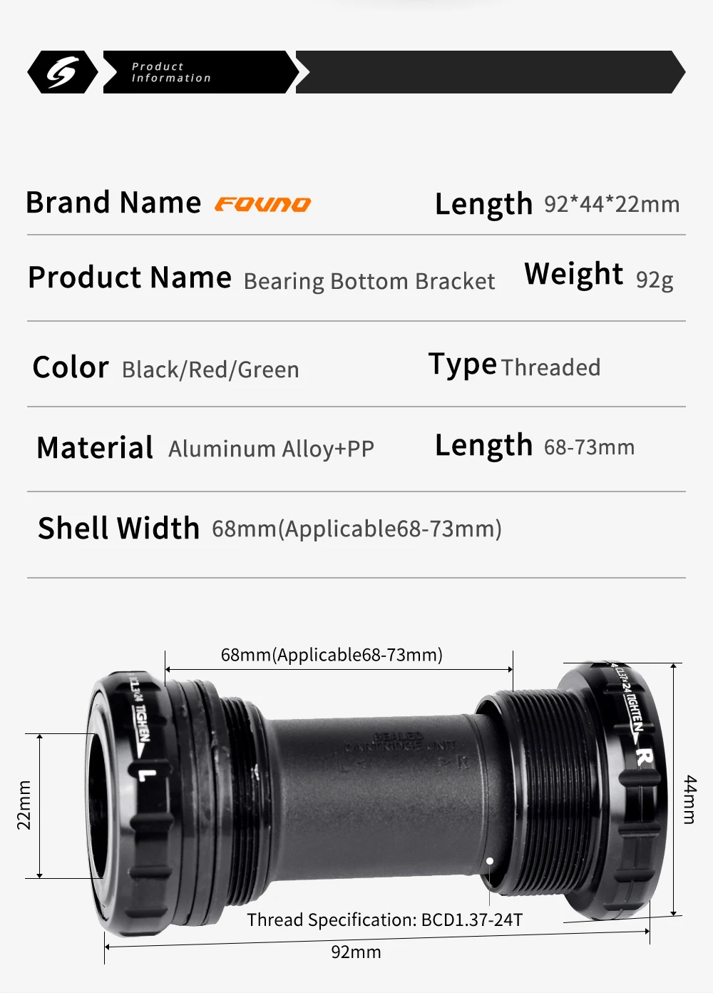 SHIMANO - QBB  BB91 Bottom Bracket BSA 68/73mm for MTB Road Bike Cranksets
