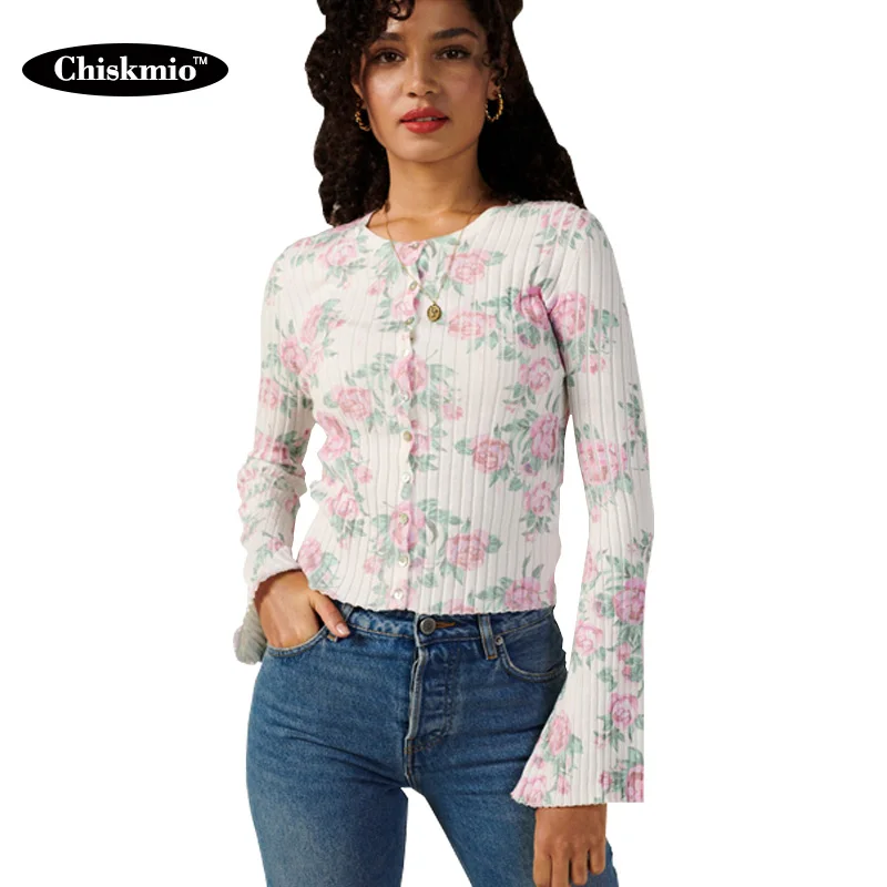 Женский винтажный кардиган Chiskmio трикотажный однобортный Кардиган с круглым