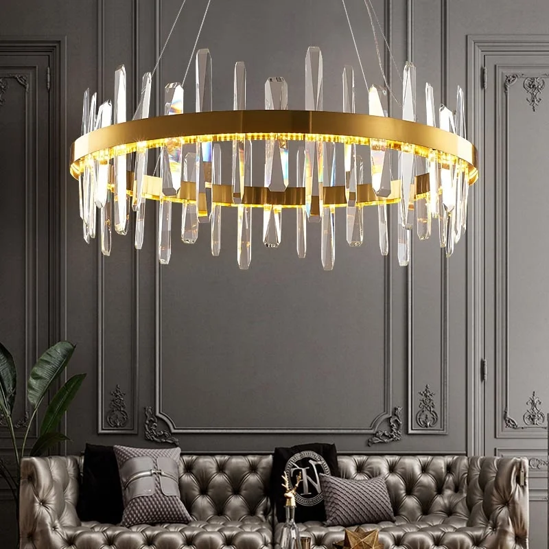 

Modern Crystal Chandelier Light Luxury Living Room Nordic Simple Dining Room Bedroom LED Round Chandelier Lighting