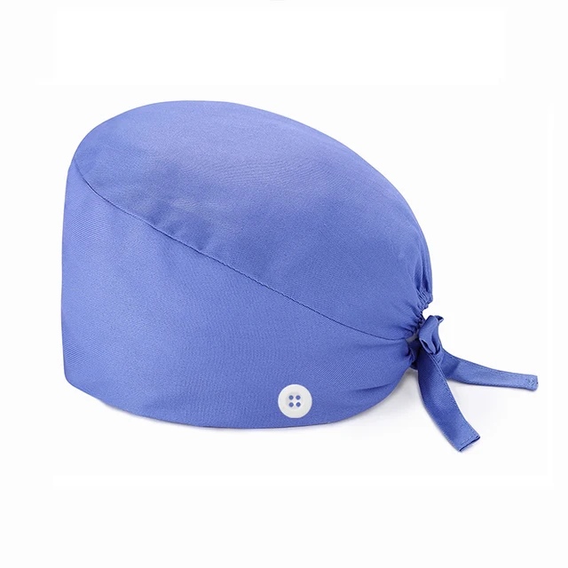 Solid Scrub Cap with Buttons Bouffant Hat for Women Men Wearing Protect Ears Work Hat Huniform Accessories gorro medico mujer F