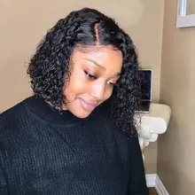 Bob peluca rizada del pelo humano del frente del cordón pelucas con minimechones brasileño Remy pelo humano Pelo Corto Pre arrancado pelucas para mujeres negras de la onda profunda de la peluca