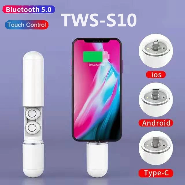 TWS S10 Bluetooth 5,0 беспроводные наушники отпечатков пальцев Сенсорный шум отмена Водонепроницаемая гарнитура без потерь музыка с зарядная батарея