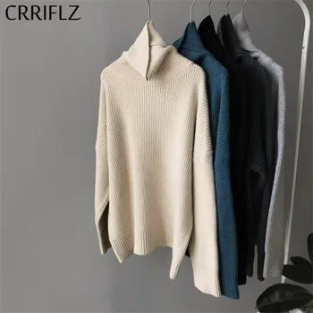 

Winter Thicken Warm Turtleneck Knitted Pullovers Sweater Women Long Sleeve Loose Solid Sweater Top 2020 New CRRIFLZ