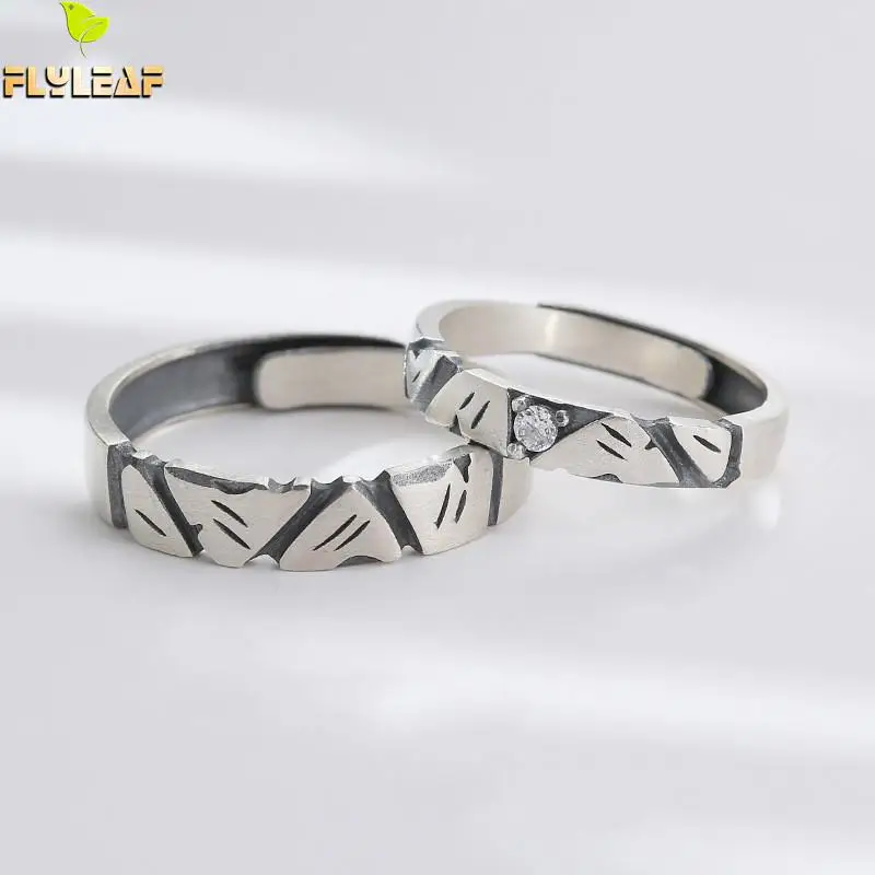 

925 Sterling Silver Retro Zircon Lovers Open Ring For Women Handmade Couple Fine Vintage Jewelry Flyleaf