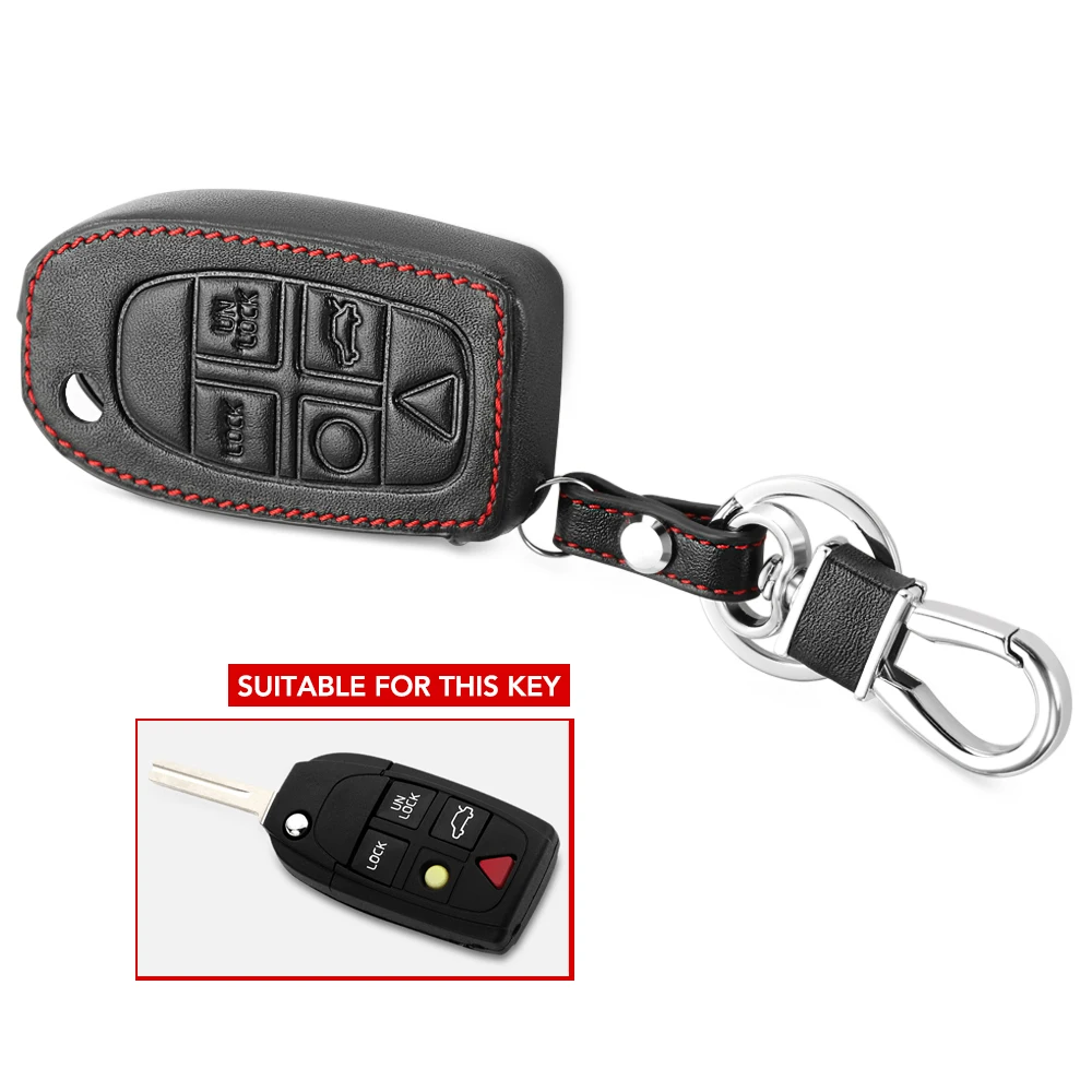 Leather Car Key Case For Volvo S80 S60 V50 V70 XC70 XC90 5 Button Remote Fob