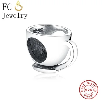

FC Jewelry Fit Original BrandCharm Bracelet Bangle 925 Sterling Silver Big Hole Drink Coffee Cup Beads Making Berloque 2019