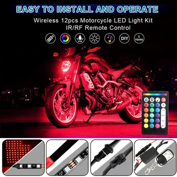 

12pcs/set Motorcycle SMD5050 RGB LED Strip Light Kit 2 Remote Controls Waterproof Glow Underglow Ground Effect Atmosphere Lights