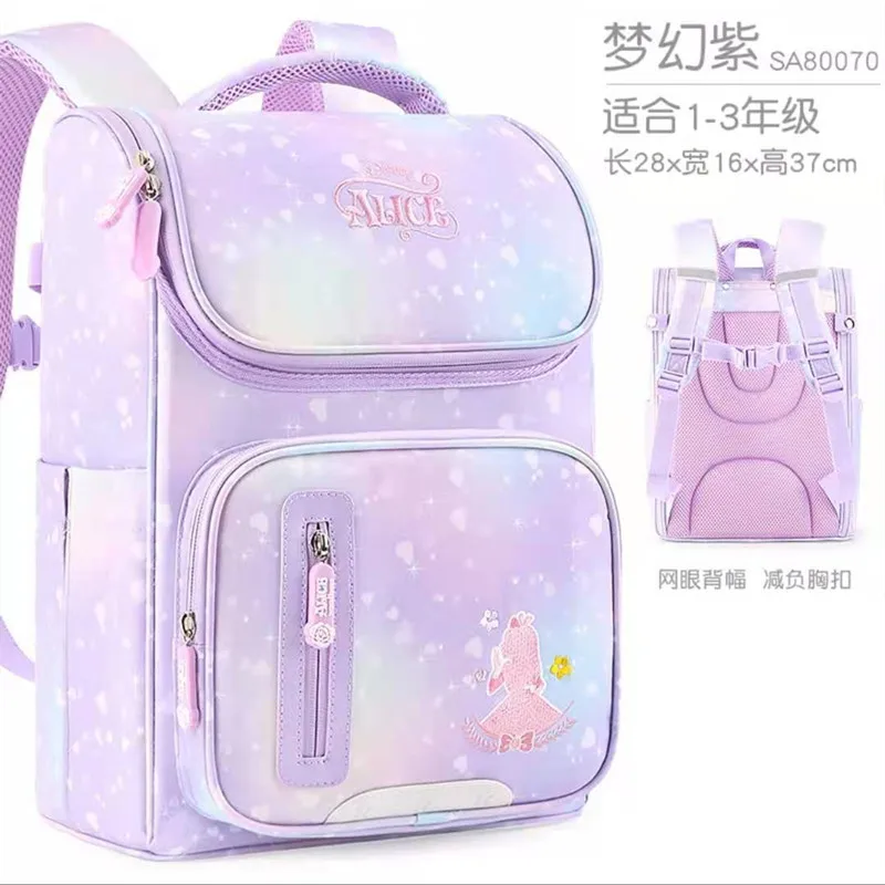 Disney Alice School Bags For Girls Primary Student Shoulder Backpack Grade 1-5 Teenage Gifts Large Capacity Super Light Mochila