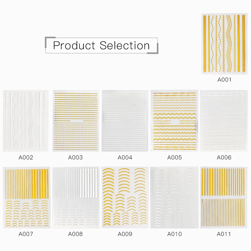 Золотые серебряные 3D наклейки для ногтей кривые полосы линии s градиентная