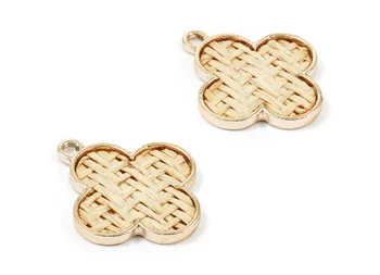 

Hand Woven Leaf Rattan Charms - Alloy Leaf Pendant - Hand Woven Alloy Earrings - 4pcs/lot - 27.39x23.74x2.09mm - RT1285
