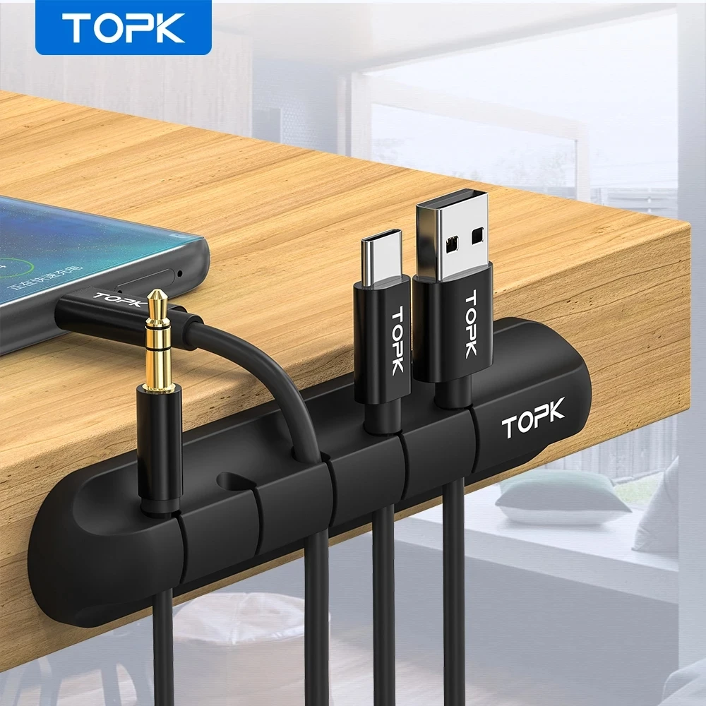 TOPK Кабельный органайзер силиконовый usb кабель для намотки рабочего стола