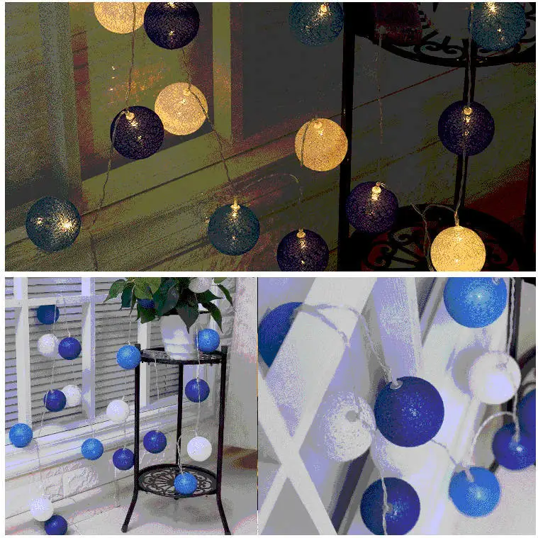 20 ватных шаров 3 м гирлянды USB светодиодный фонарь для спальни дома комнаты украшения на батарейках лампы для дома Рождественская гирлянда - Испускаемый цвет: Ocean Blue