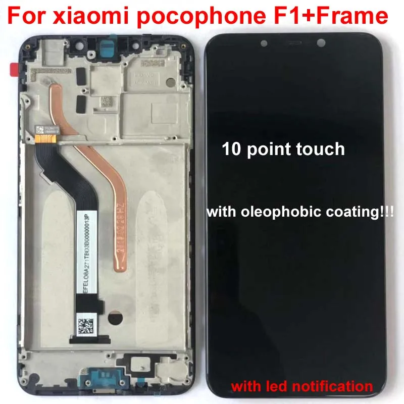 Рамка+ для Xiaomi Pocophone F1 ЖК-дисплей кодирующий преобразователь сенсорного экрана в сборе со светодиодным уведомлением светильник гибкий кабель