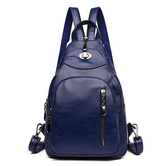 Брендовые женские кожаные нагрудные сумки для женщин, Большой Вместительный школьный рюкзак для девочек, Противоугонный рюкзак с замком, рюкзаки для отдыха - Цвет: Blue Litchi