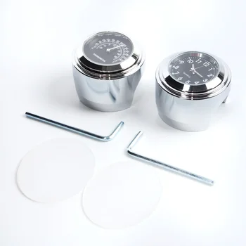 

7/8" 1" Motorcycle Handlebar Mount Watch Dial Clock Thermometer Temp Silver Tool