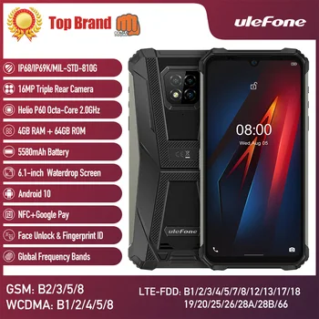 Перейти на Алиэкспресс и купить Ulefone Power Android 8, 10, 4 Гб + 64 Гб мобильный телефон Octa-core 2,4G/5G Wi-Fi 6,1 дюйма Водонепроницаемый смартфон прочный мобильный телефон на процессоре Helio
