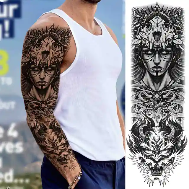 Large Indian Temporary Tattoos Sleeve For Men Boy Adult Women Realistic