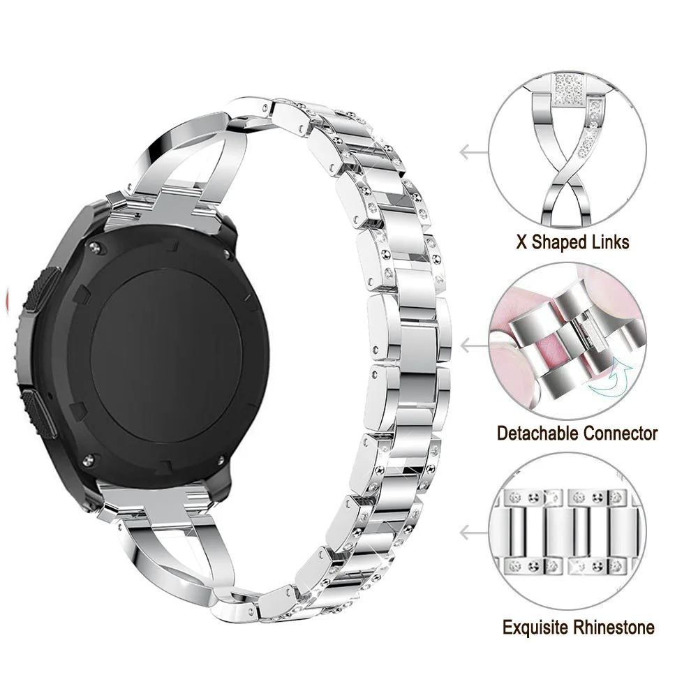 2 DELELE Samsung gear s3 frontier classic watch band with diamonds silver (06)