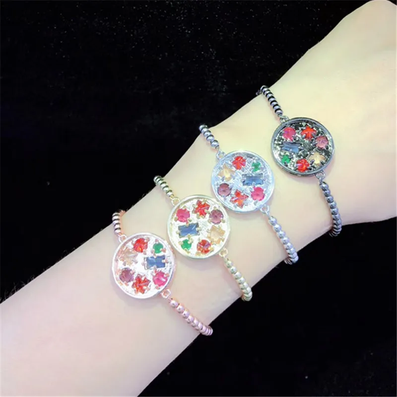 10 шт./лот, разноцветный латунный браслет со вставкой из кубического циркония, круглый регулируемый браслет с узором, модные ювелирные изделия