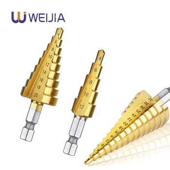 

HSS Step Drill Bit 4-12mm 4-20mm 4-32mm 1/4'' Hex Shank Core Stepped Drill Cone Cutt Tools For Woodworking Wood Metal