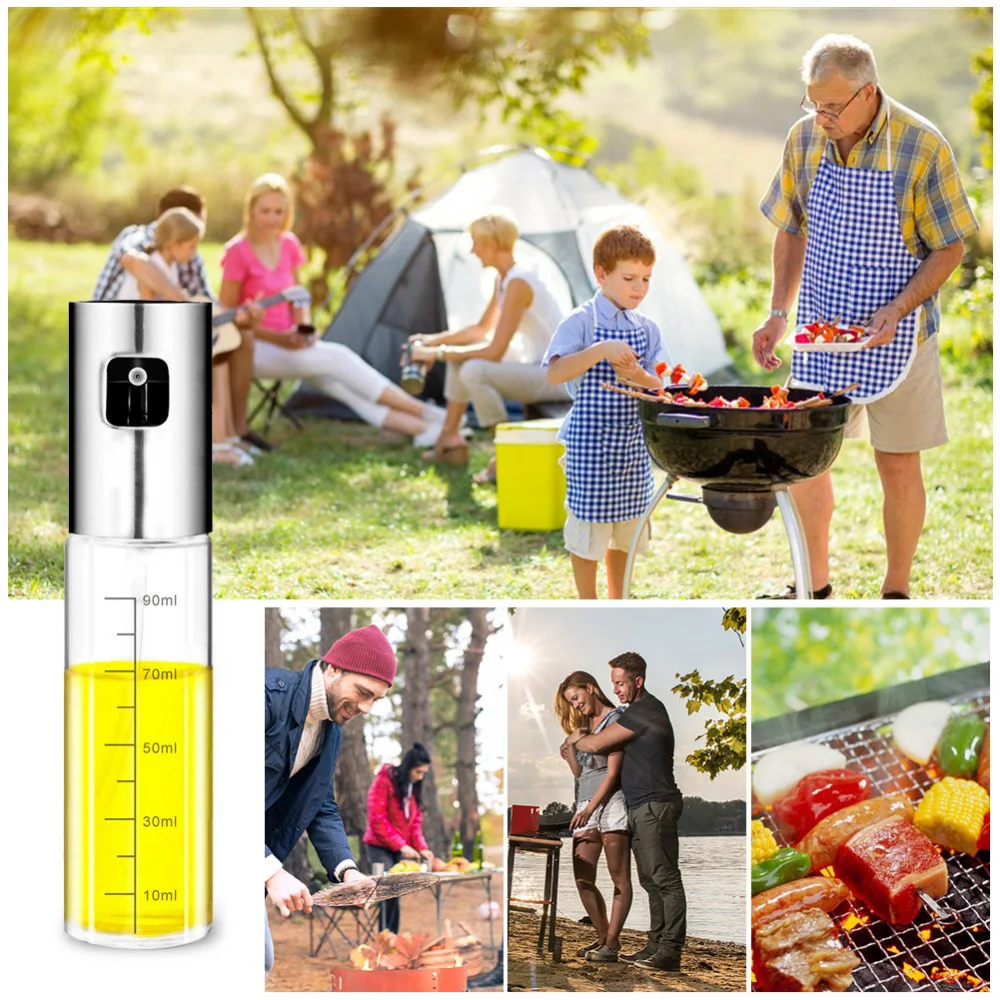 100ml Glass Olive Oil Sprayer Empty Bottle Oil Dispenser with cleaning brush for Cooking Salad Picnic BBQ Kitchen Baking tools