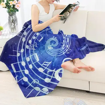 

HUGSIDEA Blue/yellow Music Notes Print Soft Keep Warm Sherpa Fleece Blanket Art Musical Design Couch Cover for Women Men Kids