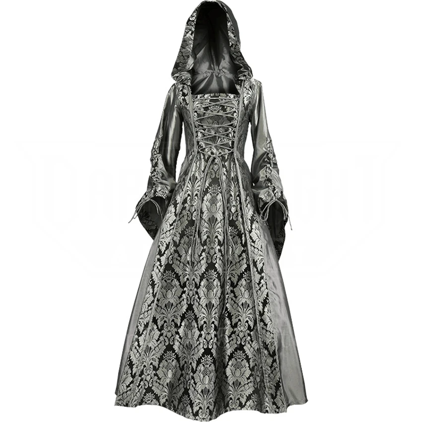 Благородная женщина Дворцовое платье средневековый Викторианский винтажный принт бандажный костюм на Хэллоуин вечерние с капюшоном вечернее платье