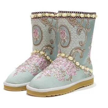 

35~40 2020 Embroidery Genuine Leather Women Winter Boots Thick Wool Warm Women Snow Boots High-quality Female Snow Boots Ge-130