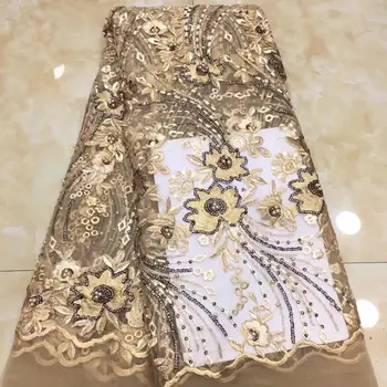 

Fashion Gold Wedding Lace Material Beaded French Net Lace Fabric For Dress PAN200(5Yards/Lot) Many Color