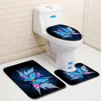 

3pcs Exquisite Bathroom Mat Set Anti-Slip Washroom Carpet Contour Mat Toilet Seat Lid Cover For Home Hotel Tapis Salle De Bain