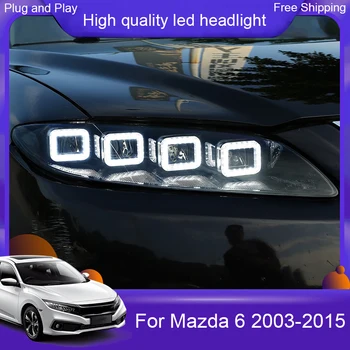 

Car Styling for Mazda 6 Headlights 2003-2015 Mazda 6 LED Headlight DRL high low Beam LED 4 LED lens Dynamic streamer turn signal