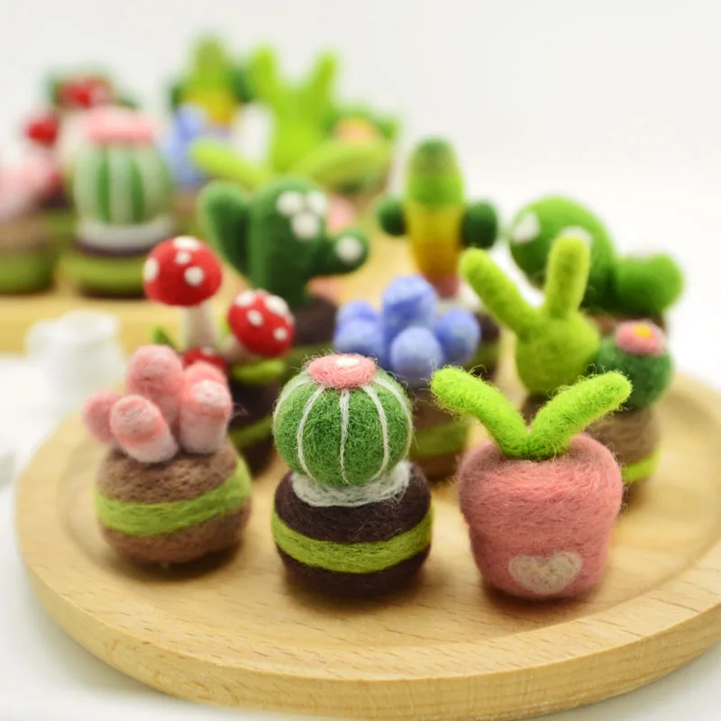 

Fun craft toy colorful succulents wool felt poking le diy Kill time adult handmade toy material kit gift for children