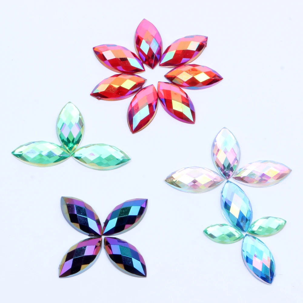 

5x10mm 100pcs Acrylic Rhinestones Flat Back Pointed Marquise Earth Facets AB Colors Glue On Beads DIY Jewelry Making Supplies