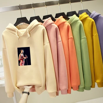 

Singer Character Graphics Printed Punk Sweatshirt Warm Streetwear Oversize Harajuku Hooded Jacket Long Sleeve Fashionable Casual