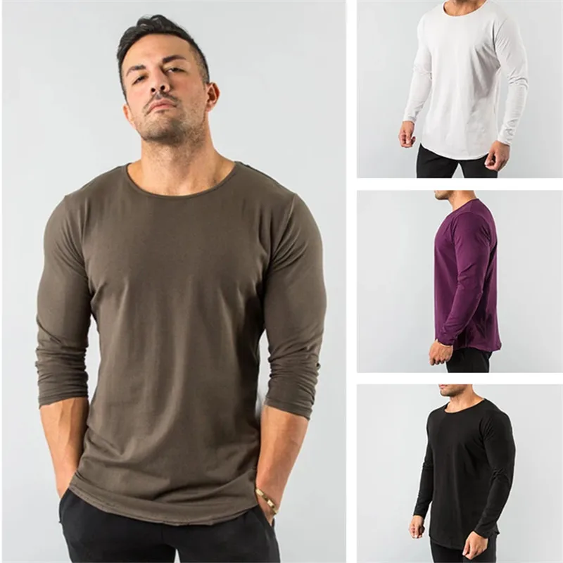 

2023 Casual T-shirt Spring/autumn Men's Sports Long-sleeved Shirt Solid Color Round Neck Outdoor Fitness Daily Youth Bottoming