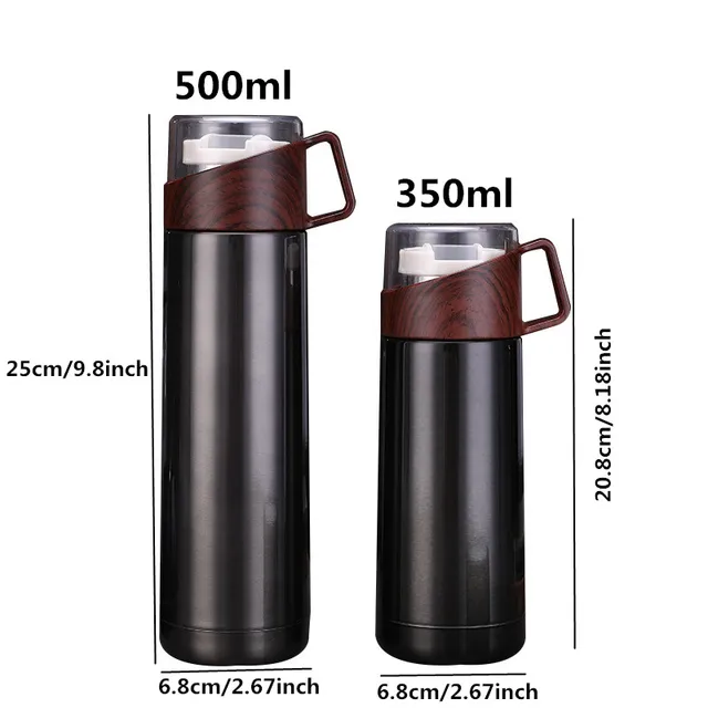 New 350ml/500ml Vacuum Flasks Protable Vacuum Water Bottle 304stainless steel Thermos Cup Wood Grain Jazz Drinking Cap 6