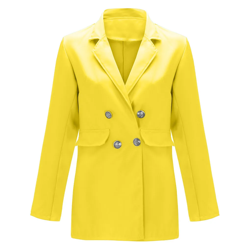 Женский блейзер, однотонный отложной воротник, куртка, пальто с длинными рукавами, парка, верхняя одежда, рабочие элегантные куртки пальто на пуговице, Новинка - Цвет: Yellow