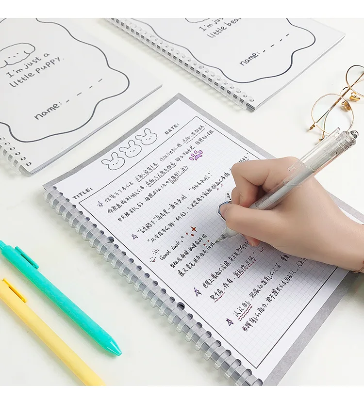 B5 Cute Loose-Leaf Notebook 30Sheets Cute Cartoon Animal Bear Rabbit Puppy Refillable Notebook Diary Journal Memo Pads