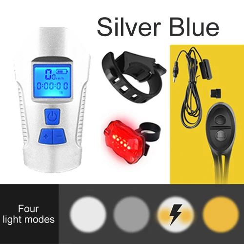 Silver with odometer Велосипедный светильник Usb Перезаряжаемый светодиодный светильник для передней вспышки Водонепроницаемый одометр велосипедный Звонок динамик с рупорным кодом Таблица - Цвет: Silver with odometer