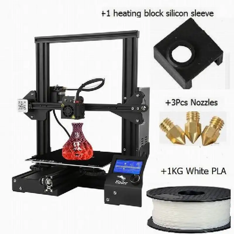 Новое поступление Creality DIY 3d принтер Ender-3 с 3 насадками/PLA/Силиконовые Экономичные наборы V-Slot Prusa I3 - Цвет: Ender-3 3nos SC PLA