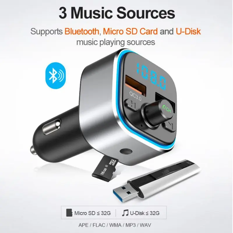 Быстрая зарядка автомобиля Bluetooth MP3-плеер автомобиля fm-передатчик красочный атмосферный светильник дисплей зарядное устройство QC3.0