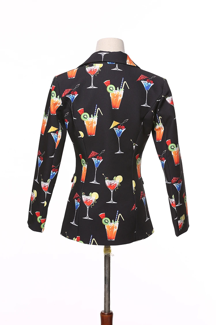 SEQINYY Black Blazer Autumn New Fashion Design Long Sleeve Women Wine Glass Printed Female Jacket