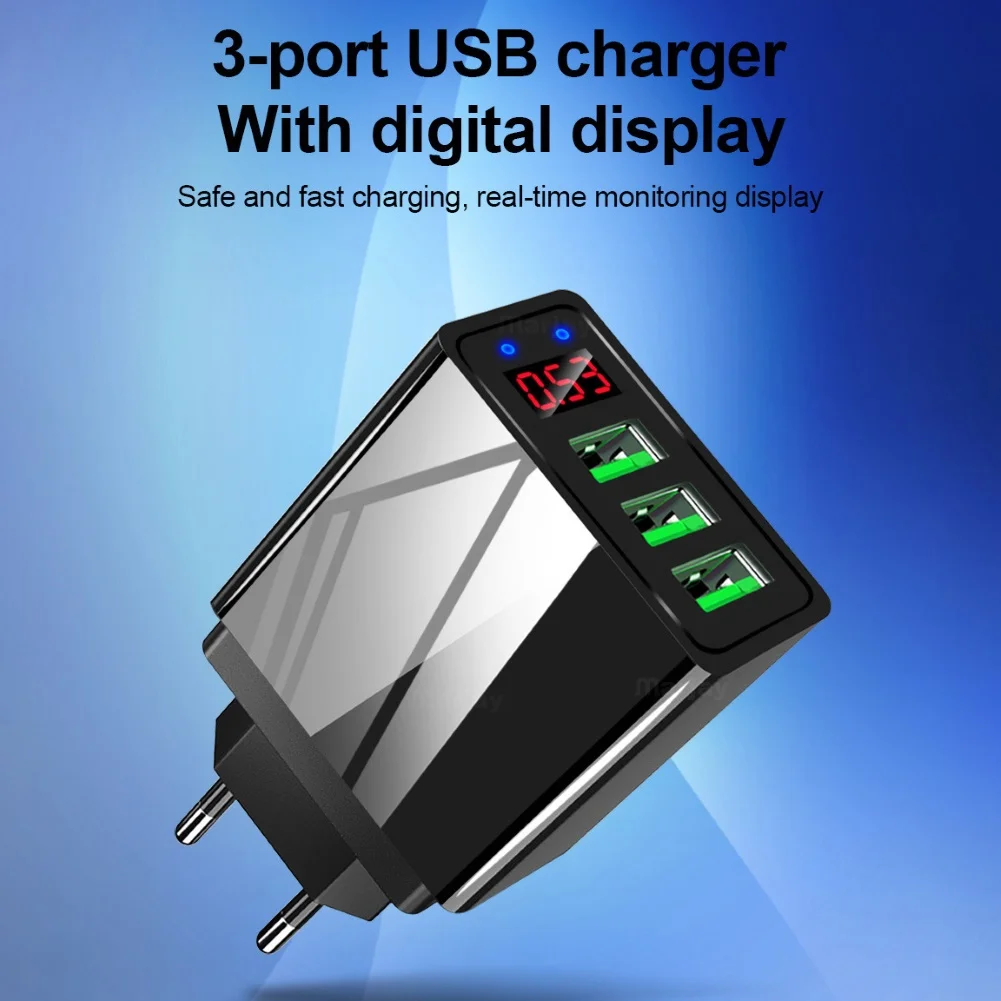 Usb быстрое зарядное устройство портативное 3.1A 3 USB порта цифровой дисплей адаптер для телефона планшета для мобильного телефона зарядное устройство EU/US штекер зарядки