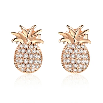 

Genuine 925 Sterling Silver Fruit Pineapple Stud Earrings for Women CZ Paved Luxury Rose Gold Color Korean Jewelry TDF803