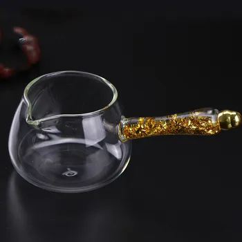 

Creative Hammer Pattern Heat-resistant Glass Gold Side Handle Fair Cup Kung Fu Tea Set Tea Utensils Tea Dispenser WY70922