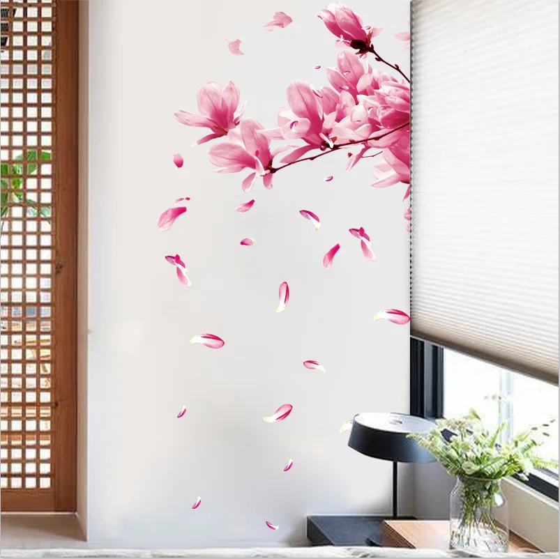 3D Pink Removable Peach Plum Cherry Blossom Flower Art Decal Wall Home Sticker Room Decor Graphic Flowers Petals Tree
