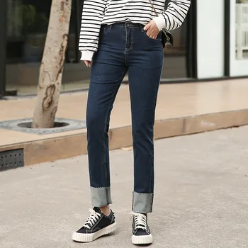 

Skinny Jeans Woman high waist plus size Full Length Zipper Fly Denim Straight Pants 4XL 5XL