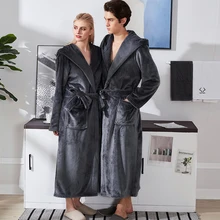 Tmall фланелевый зимний банный халат с капюшоном для мужчин и женщин роскошный темно-серый длинный теплый халат мужской домашний халат