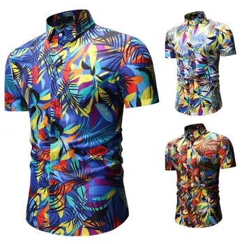 

Waidx Casual Men Shirts Summer Hawaiian Style Mens Dress Shirts Cotton Short Sleeve Ethnic Slim Fit Streetwear Drop Shipping