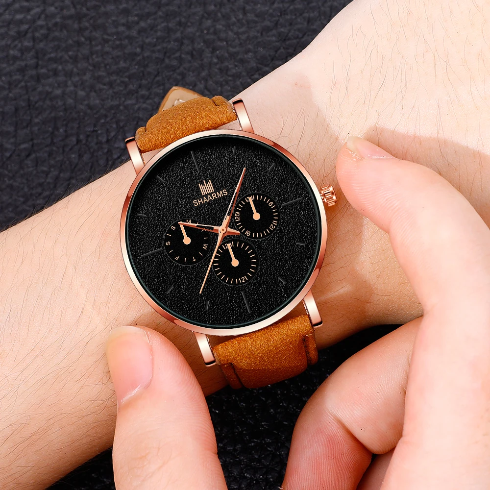 

Fashion Watches For Men Simple Solid Color Dial Leather Strap Sport Watch Calendar Quartz Watch Date Wristwatch